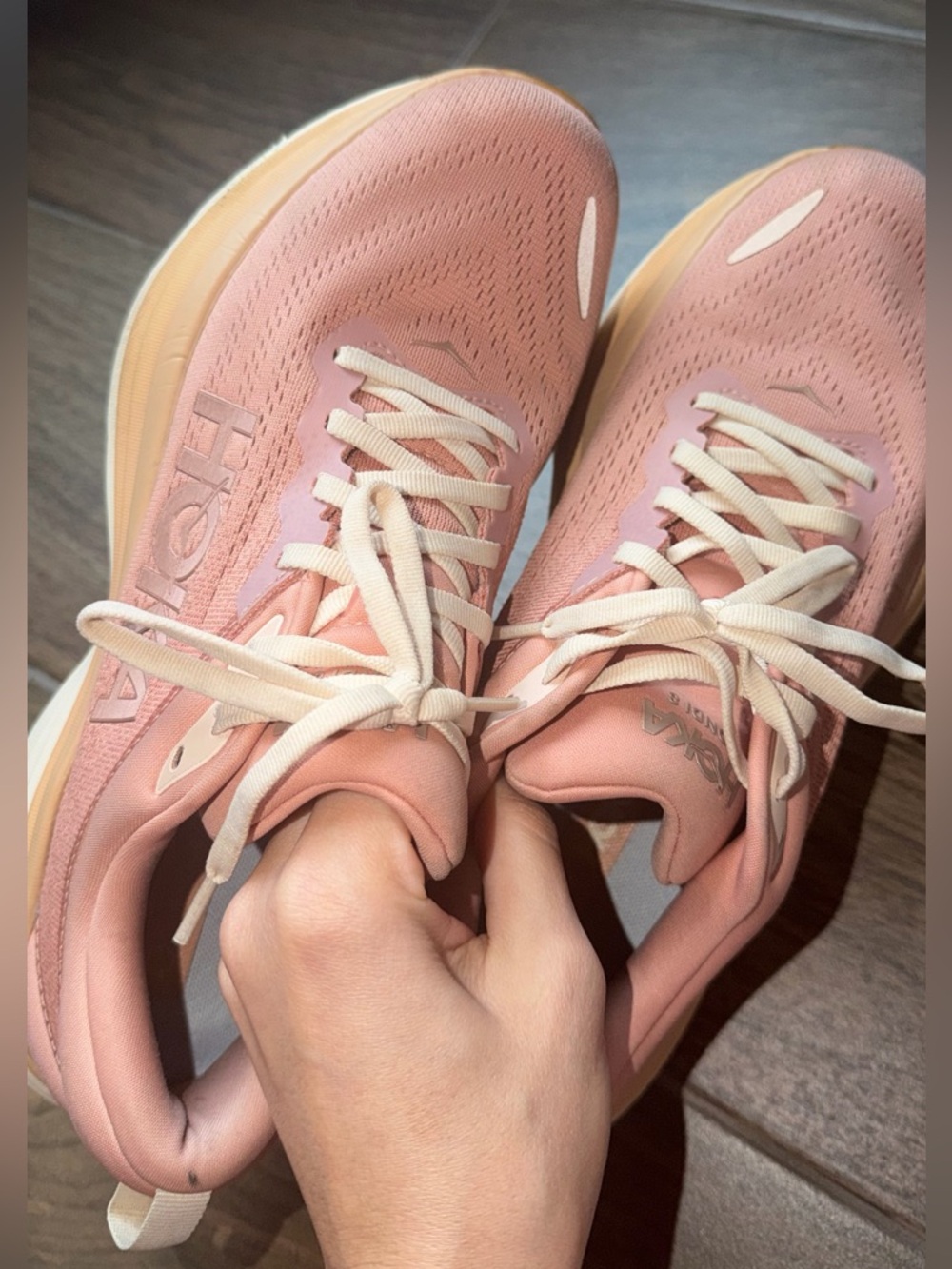 Hoka Women's Rose and Tan Cushioned Running Sneakers - Picture 10 of 10